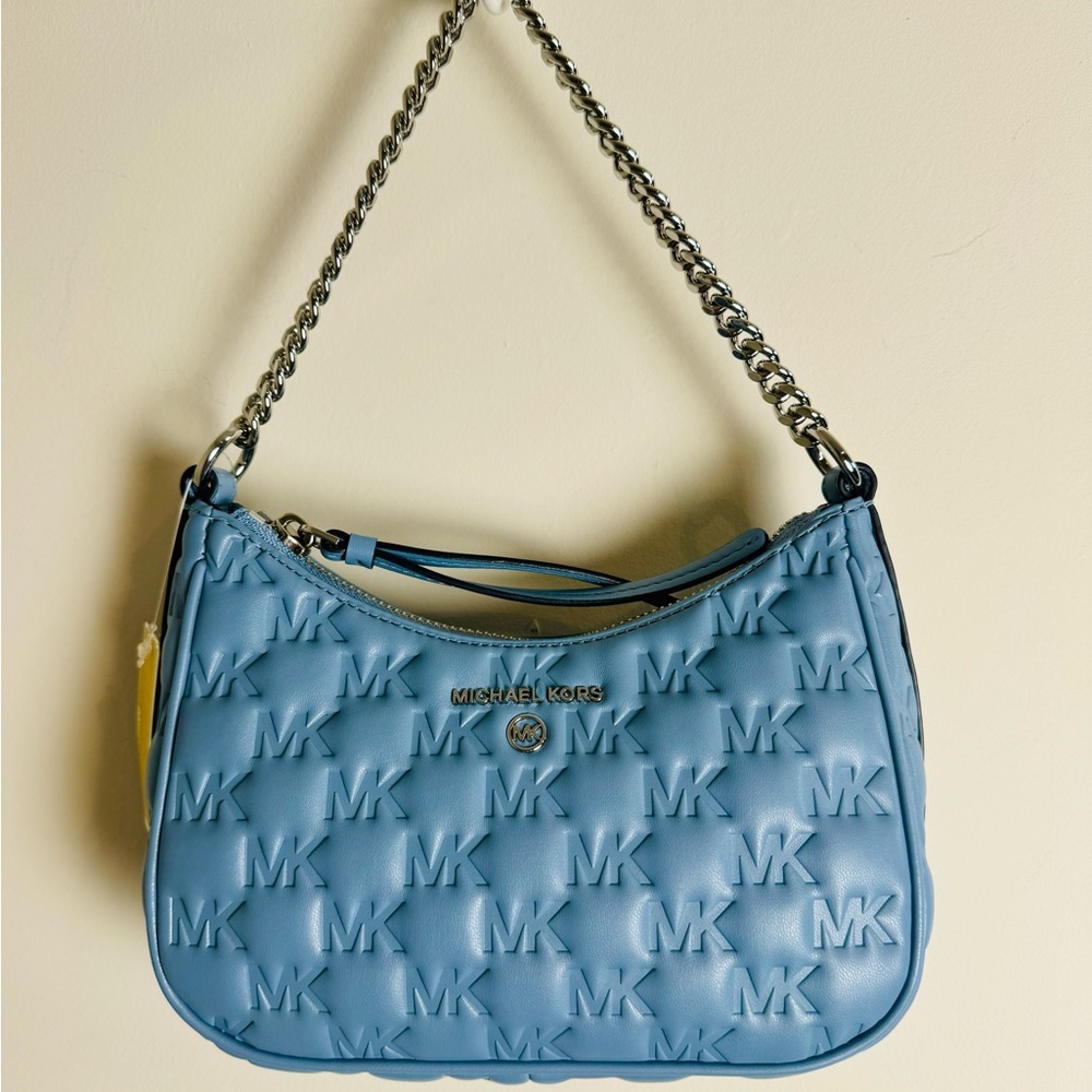 Michael Kors Powder Blue Monogram Embossed Mini Shoulder Bag